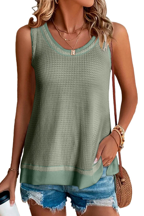 Scoop Neck Waffle Knit Flowy Vest